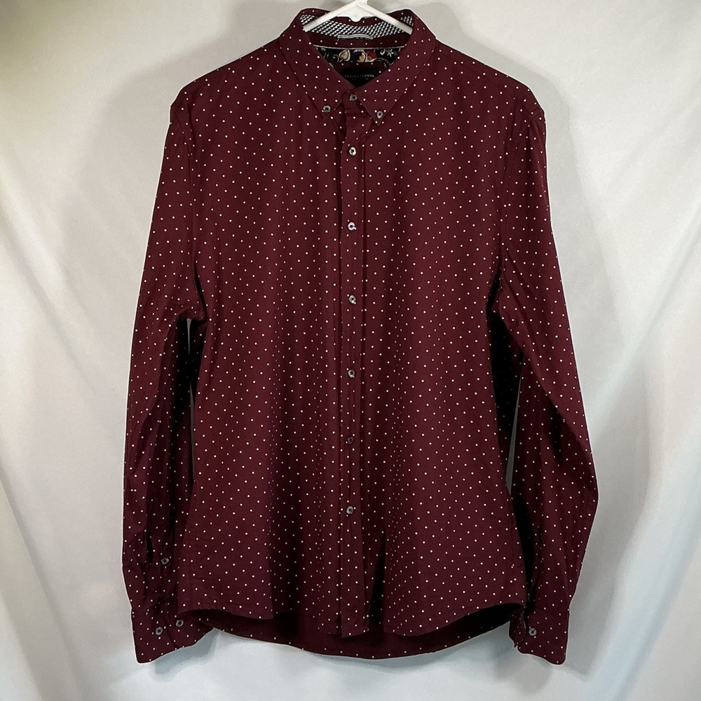 Denim & Flower Maroon Polka Dot Button-Down Men's Shirt Size Large